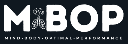 Mind-Body Optimal Performance Logo Large letters say M BOP with a small outline of a brain and lungs between the M and the B